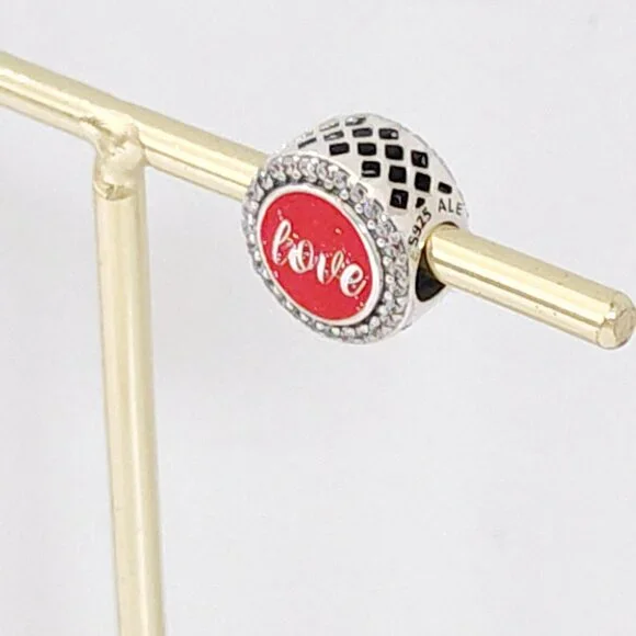Pandora Aruba Love Glitter Red Bead Charm Bracelet Pendant S925 Silver with box - Picture 5 of 5